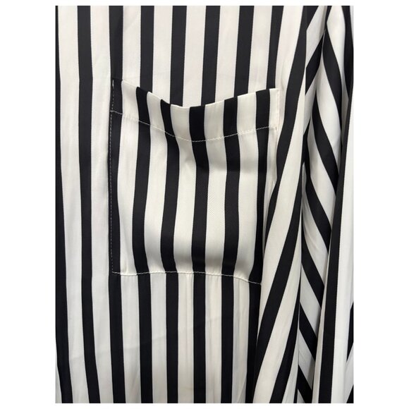 Nearly New Lane Bryant Satin Button-Down Shirt Black & White Striped 18-20 - Picture 7 of 10